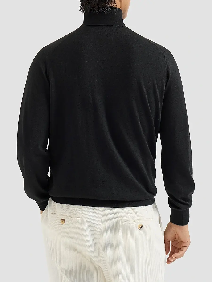 Brunello Cucinelli Men's Cashmere and Silk Lightweight Turtleneck Sweater | Thumbnail 4 Brunello Cucinelli Men's Cashmere and Silk Lightweight Turtleneck Sweater | Thumbnail 4