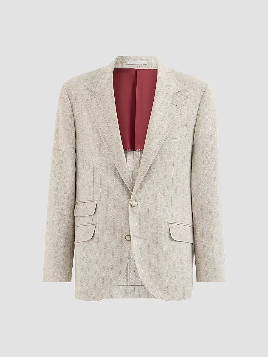 Brunello Cucinelli Men's Striped Cashmere and Silk Diagonal Flannel Deconstructed Cavallo Blazer | Thumbnail 2