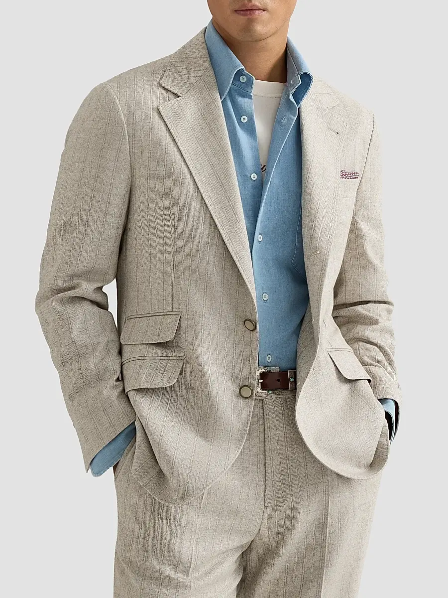 Brunello Cucinelli Men's Striped Cashmere and Silk Diagonal Flannel Deconstructed Cavallo Blazer | Thumbnail 4