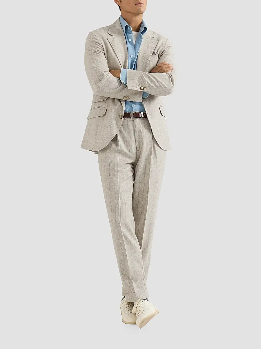 Brunello Cucinelli Men's Striped Cashmere and Silk Diagonal Flannel Deconstructed Cavallo Blazer | Thumbnail 6