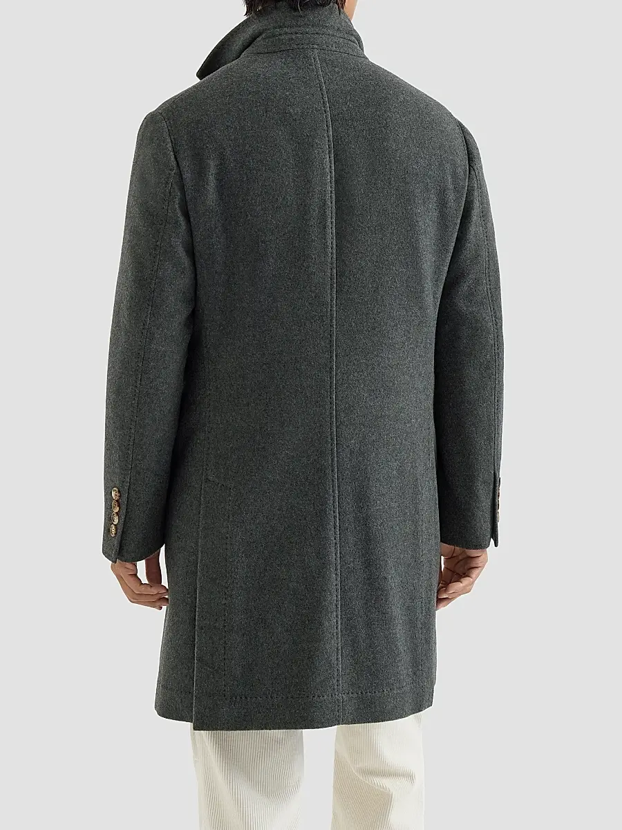 Brunello Cucinelli Men's Lightweight Water-Resistant Cashmere Coat with Double Vents - Lead | Thumbnail 4