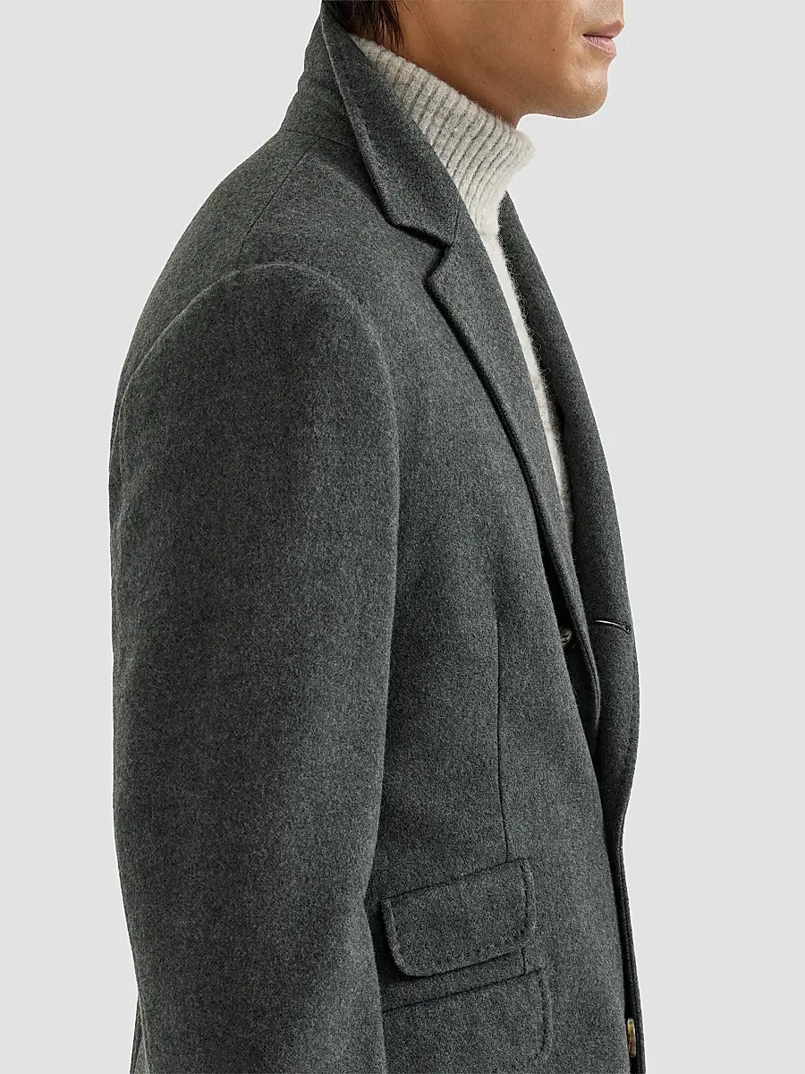 Brunello Cucinelli Men's Lightweight Water-Resistant Cashmere Coat with Double Vents - Lead | Thumbnail 6