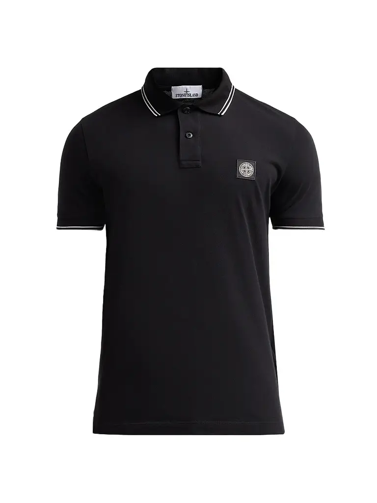 Stone Island Men's Stretch Cotton Pique Polo Shirt - Black | Image 1 Stone Island Men's Stretch Cotton Pique Polo Shirt - Black | Image 1