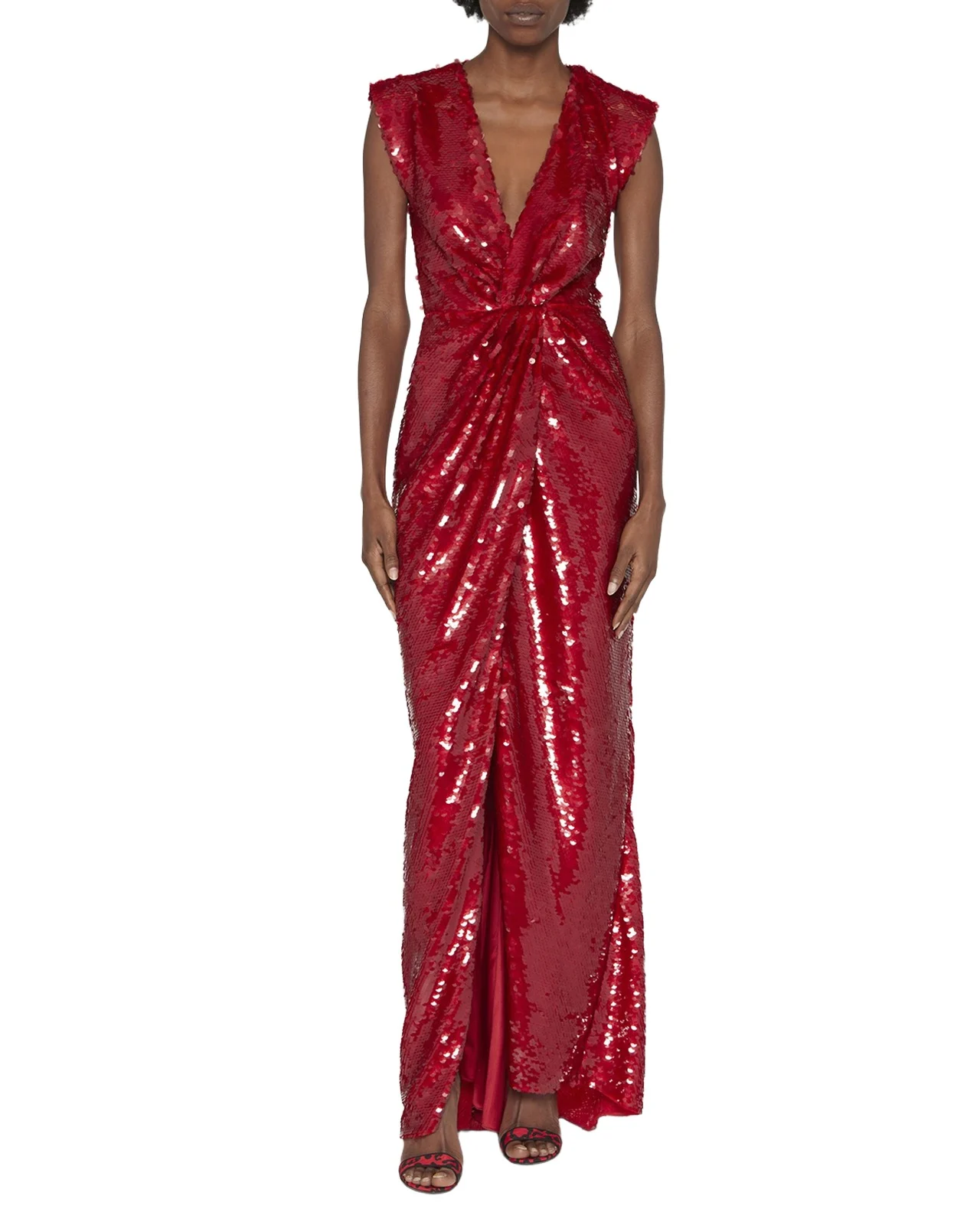 Twisted Plunging Sequin Gown