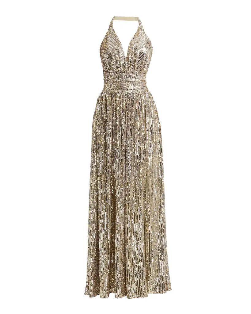 Sequined Halter Thigh-Slit Gown
