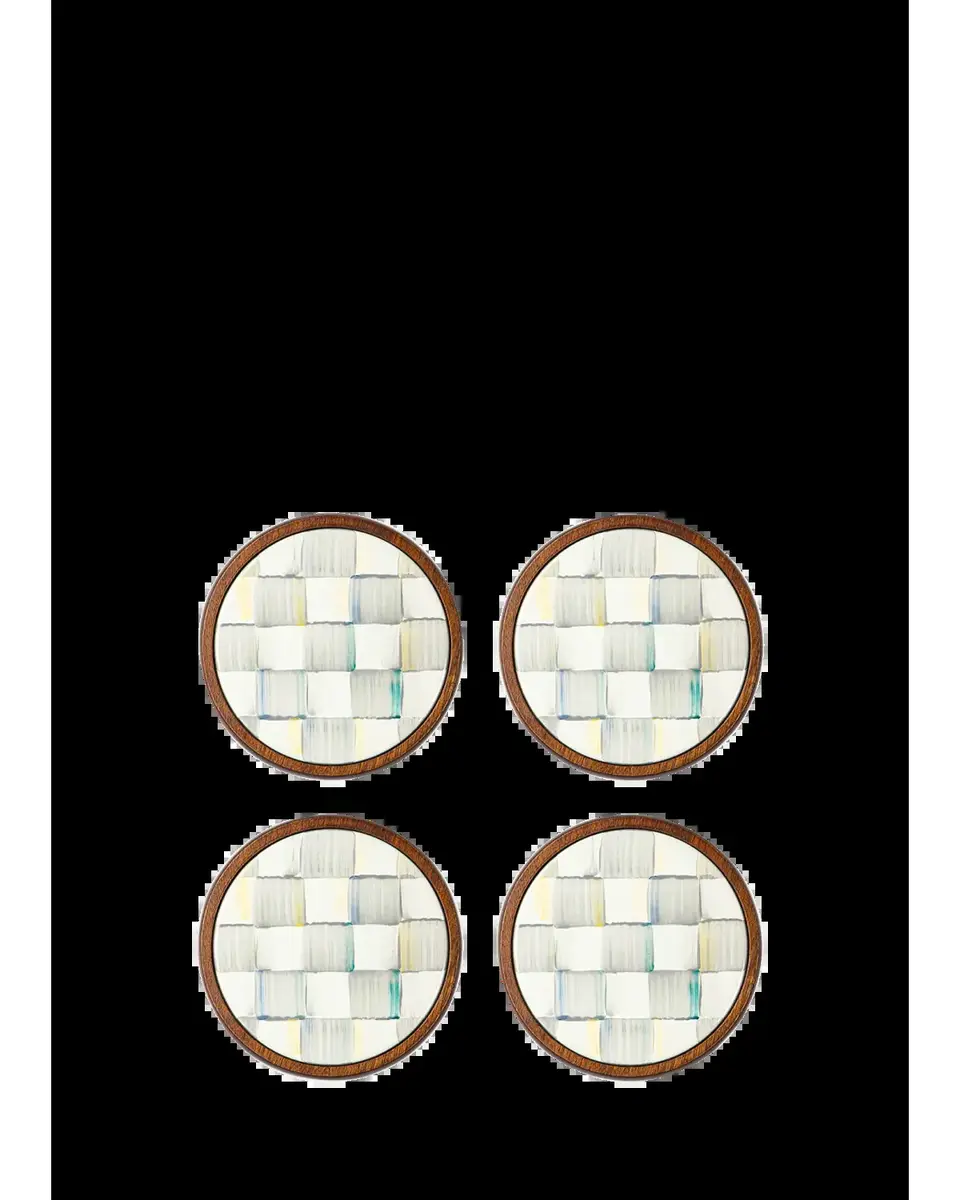 MacKenzie-Childs Sterling Check Enamel Coasters, Set of 4 | Thumbnail 2 MacKenzie-Childs Sterling Check Enamel Coasters, Set of 4 | Thumbnail 2