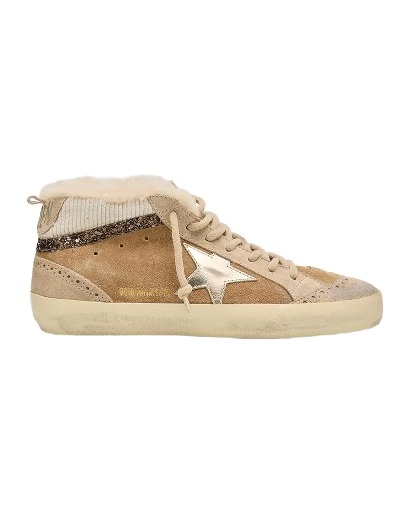 Golden Goose Mid Star Shearling-Lined Suede Wing-Tip Sneakers | Image 1 Golden Goose Mid Star Shearling-Lined Suede Wing-Tip Sneakers | Image 1