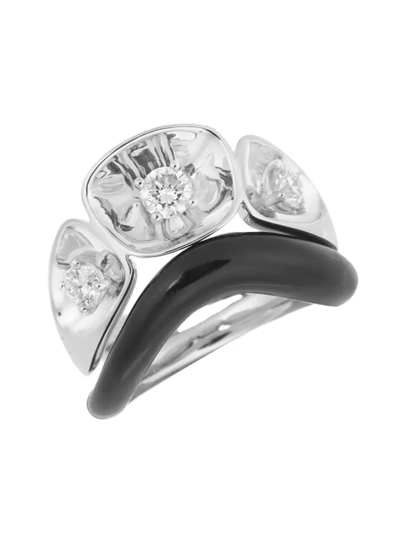 LOOK 18K White Gold Diamond and Enamel Ring LOOK 18K White Gold Diamond and Enamel Ring
