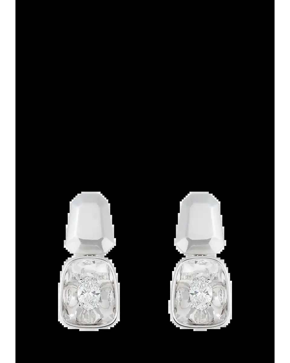 Nikos Koulis LOOK 18K White Gold Oval Diamond Drop Earrings | Thumbnail 2