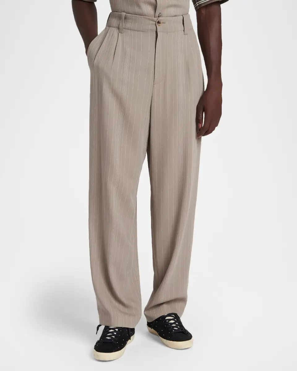 Golden Goose Men's Hairline Stripe Pleated Wide-Leg Trousers | Thumbnail 4 Golden Goose Men's Hairline Stripe Pleated Wide-Leg Trousers | Thumbnail 4