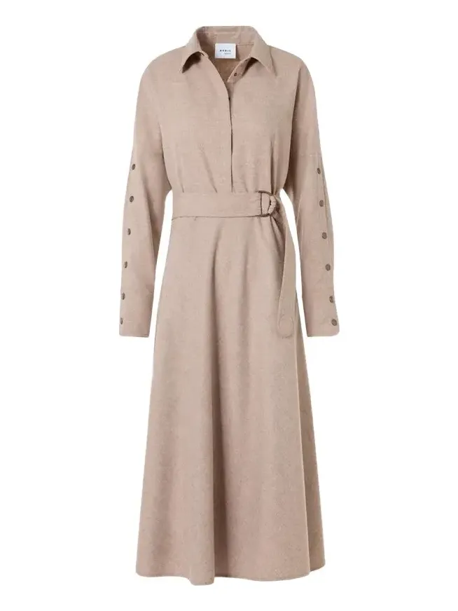 Flannel Wool Trench Midi Dress