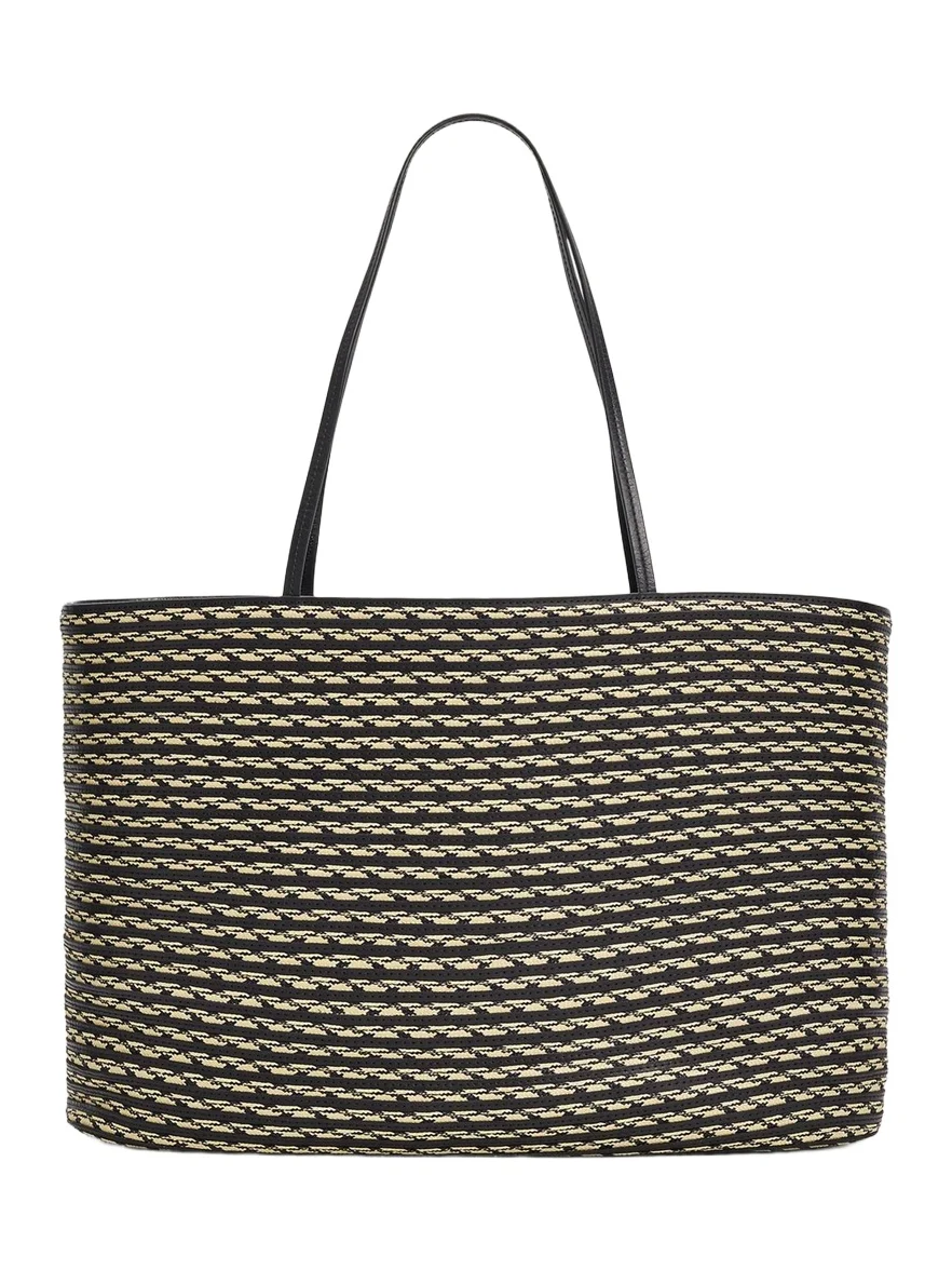 Beau Striped Raffia & Leather Tote Bag Beau Striped Raffia & Leather Tote Bag