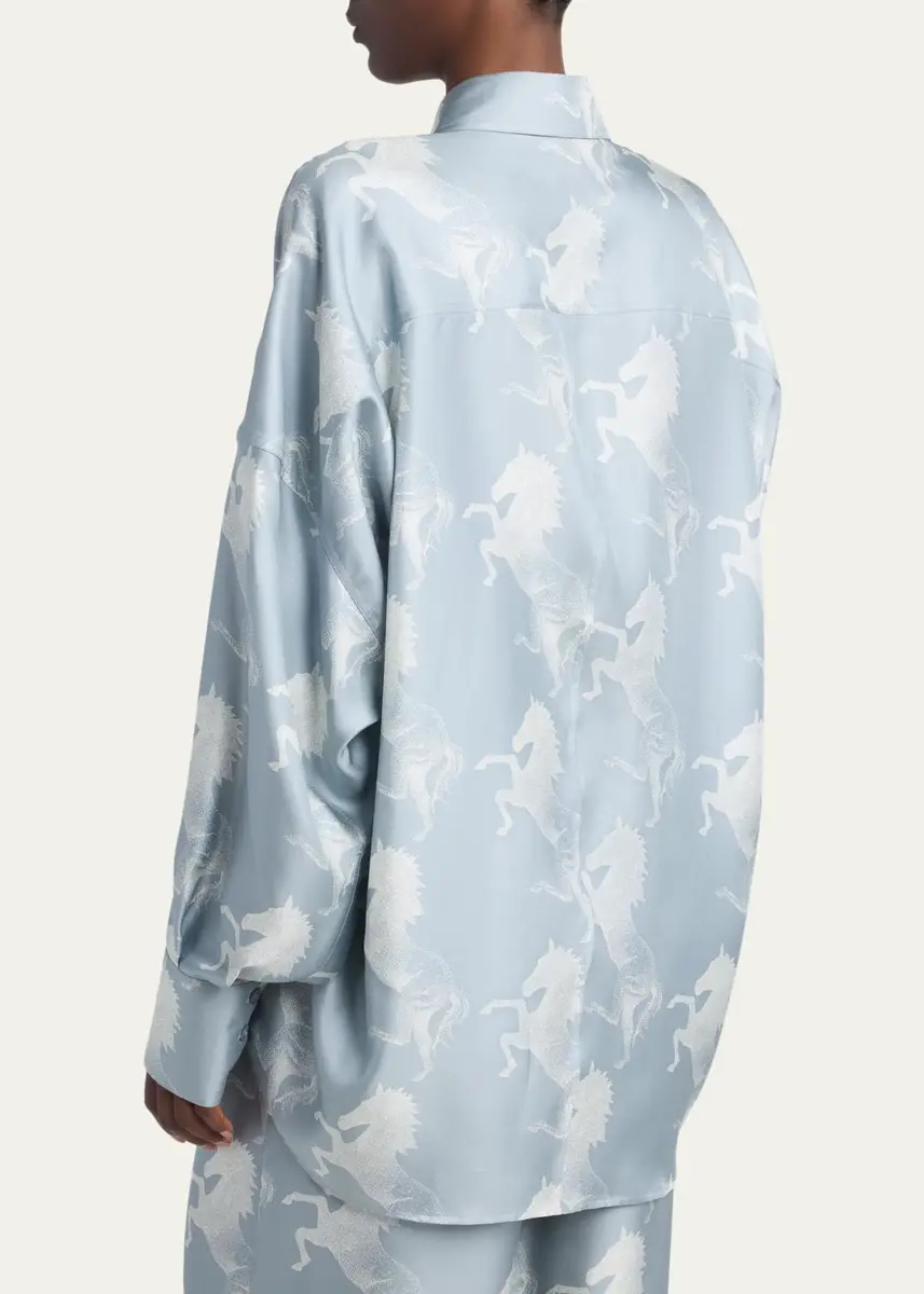 Stella McCartney Horse-Print Paneled Silk Button-Down Shirt | Thumbnail 3 Stella McCartney Horse-Print Paneled Silk Button-Down Shirt | Thumbnail 3