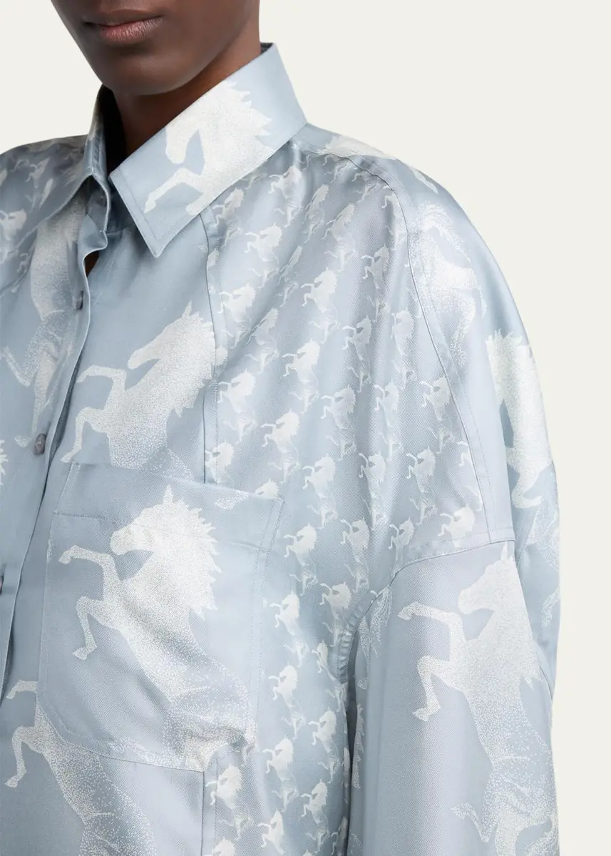 Stella McCartney Horse-Print Paneled Silk Button-Down Shirt | Thumbnail 5 Stella McCartney Horse-Print Paneled Silk Button-Down Shirt | Thumbnail 5