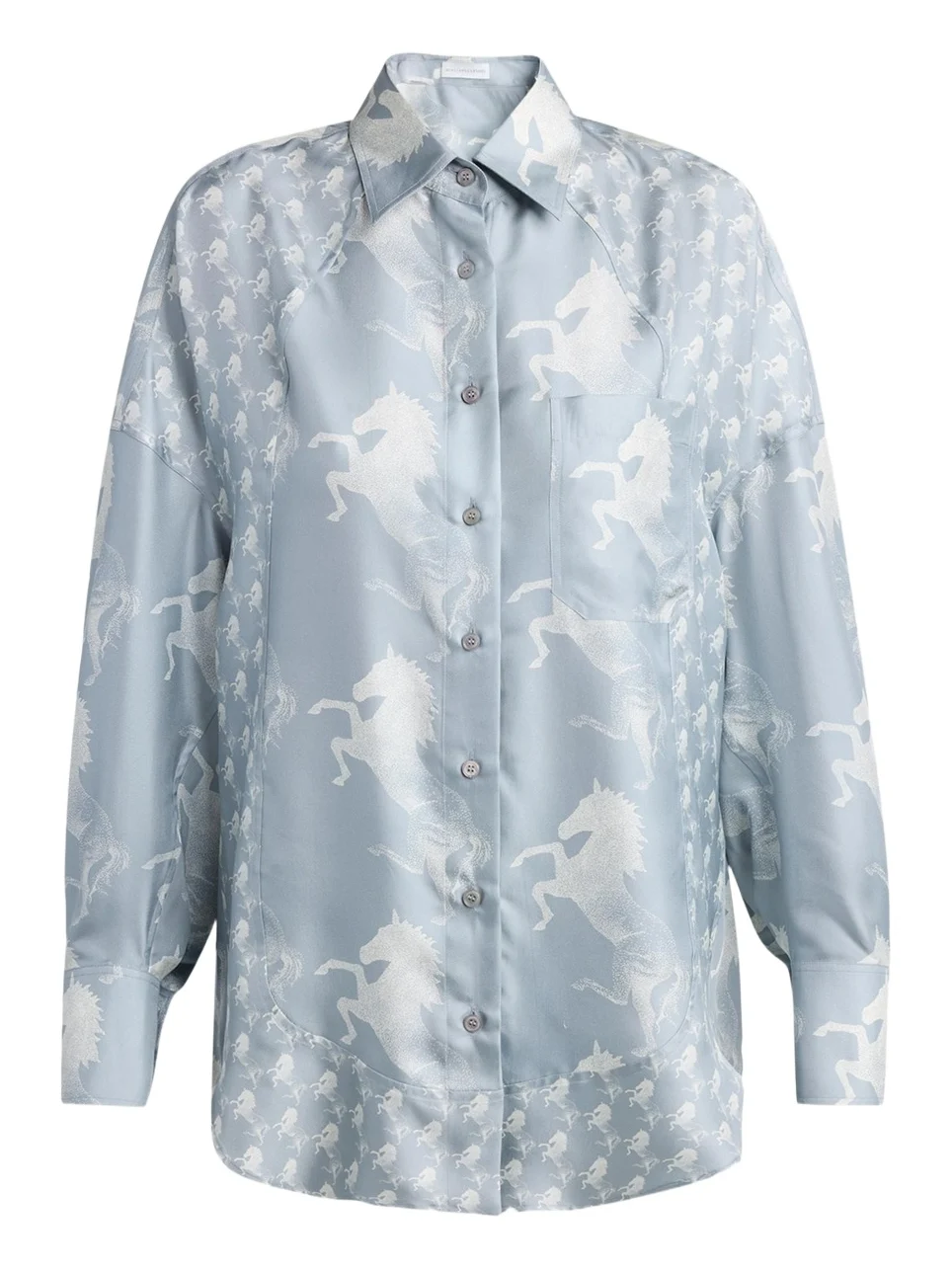 Stella McCartney Horse-Print Paneled Silk Button-Down Shirt