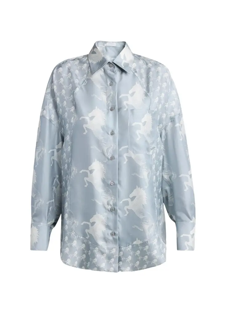 Stella McCartney Horse-Print Paneled Silk Button-Down Shirt | Image 1 Stella McCartney Horse-Print Paneled Silk Button-Down Shirt | Image 1