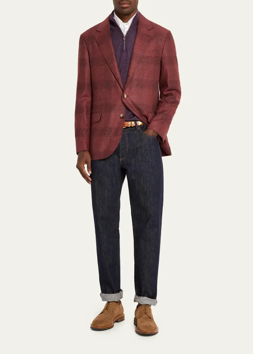 Brunello Cucinelli Men's Plaid Wool-Cashmere Single-Breasted Sport Coat | Thumbnail 2 Brunello Cucinelli Men's Plaid Wool-Cashmere Single-Breasted Sport Coat | Thumbnail 2