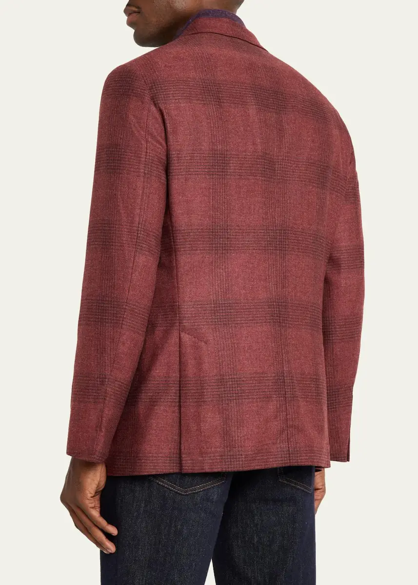 Brunello Cucinelli Men's Plaid Wool-Cashmere Single-Breasted Sport Coat | Thumbnail 3 Brunello Cucinelli Men's Plaid Wool-Cashmere Single-Breasted Sport Coat | Thumbnail 3