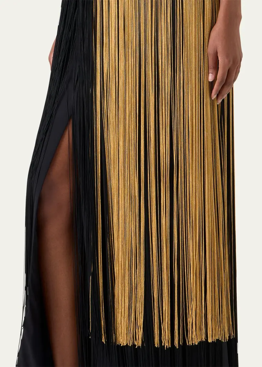 Akris Colorblock Oro Lienzo Fringe Column Gown | Thumbnail 5