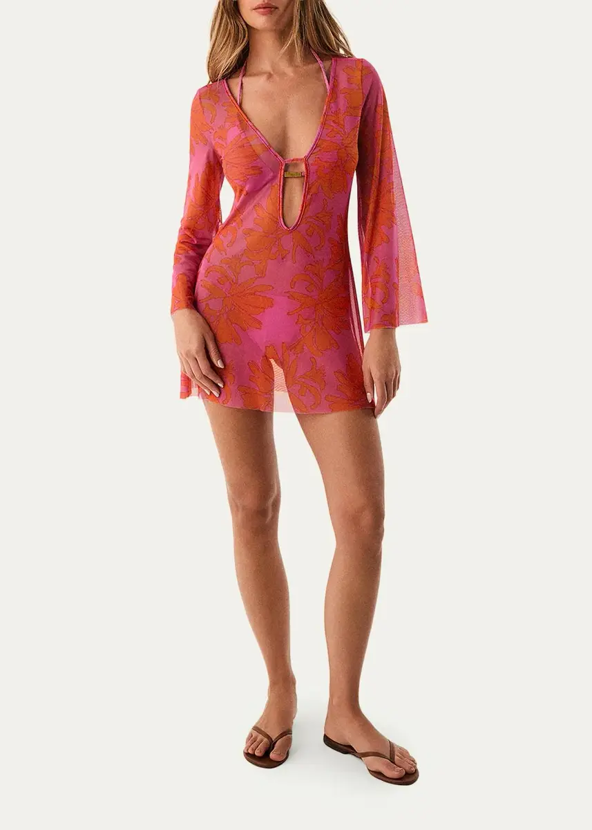 ViX Lidi Sheer Floral Cover-Up Mini Dress | Thumbnail 2