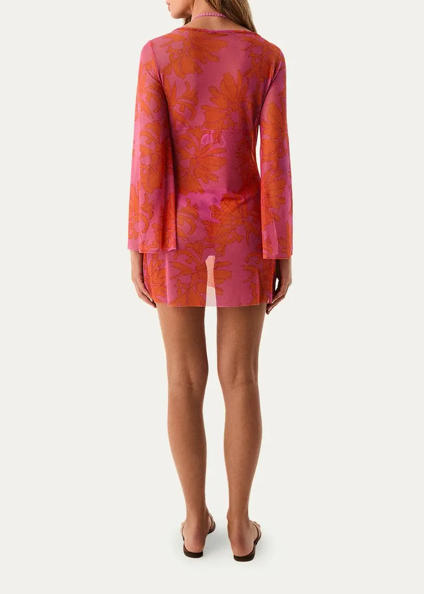 ViX Lidi Sheer Floral Cover-Up Mini Dress | Thumbnail 3