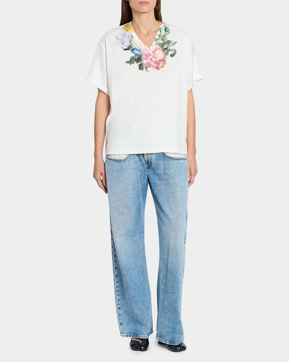 Maison Margiela Floral Cotton V-Neck T-Shirt | Thumbnail 2 Maison Margiela Floral Cotton V-Neck T-Shirt | Thumbnail 2