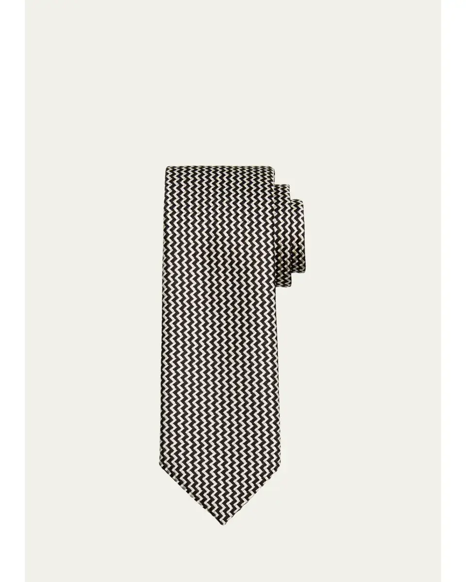Tom Ford Men's Contrast Zigzag Silk Tie | Thumbnail 3 Tom Ford Men's Contrast Zigzag Silk Tie | Thumbnail 3