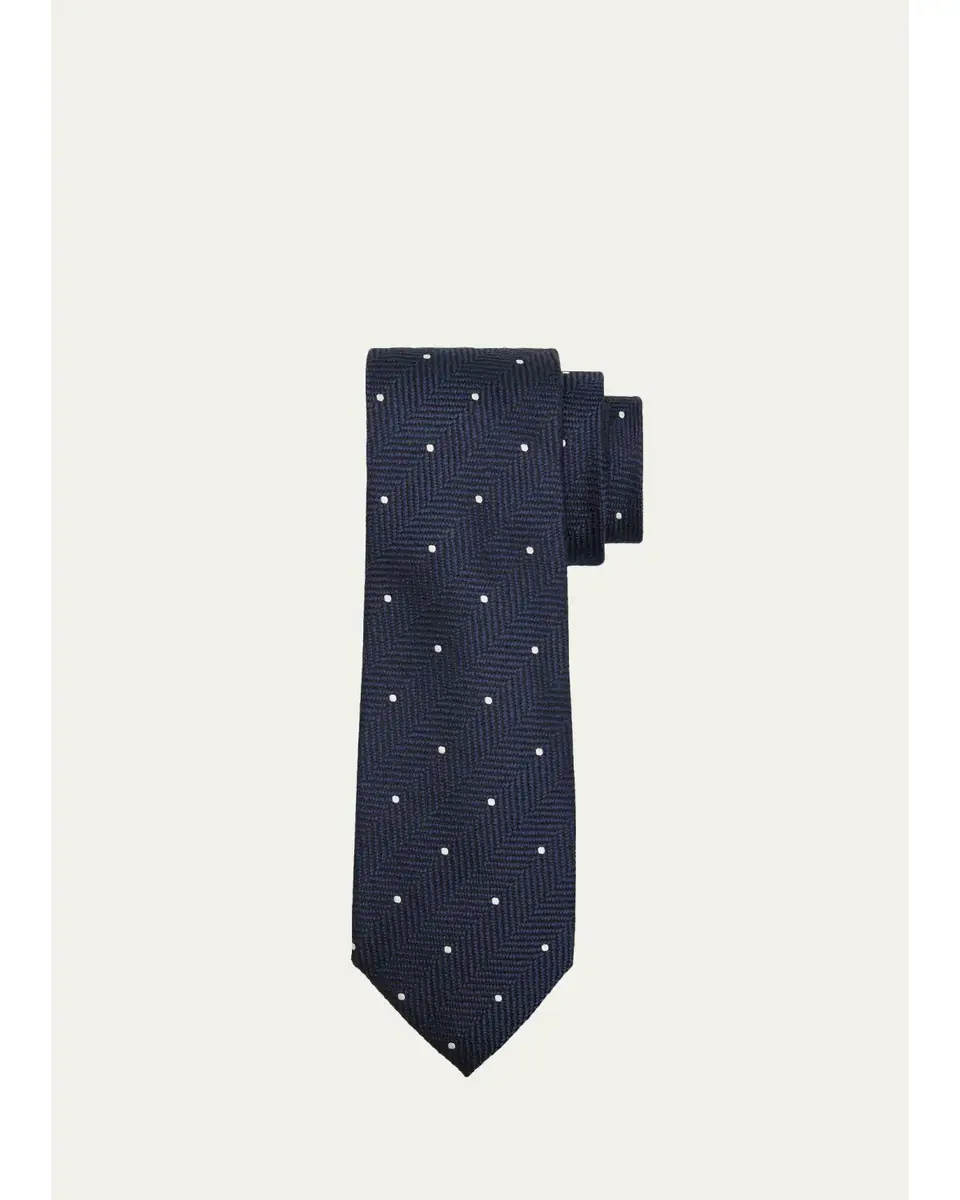 Tom Ford Men's Polka Dot Herringbone Silk Tie | Thumbnail 4 Tom Ford Men's Polka Dot Herringbone Silk Tie | Thumbnail 4