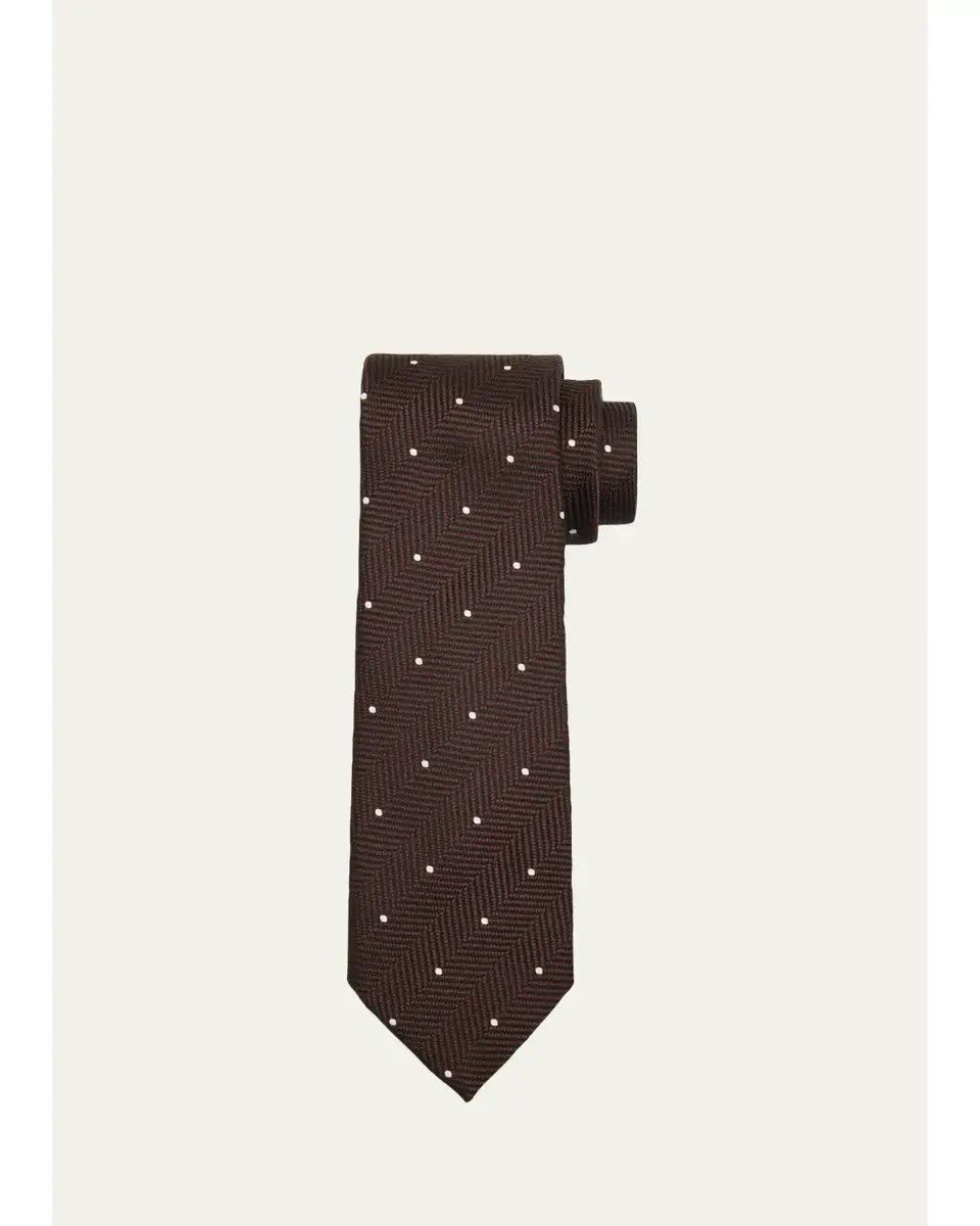 Tom Ford Men's Polka Dot Herringbone Silk Tie | Thumbnail 5 Tom Ford Men's Polka Dot Herringbone Silk Tie | Thumbnail 5