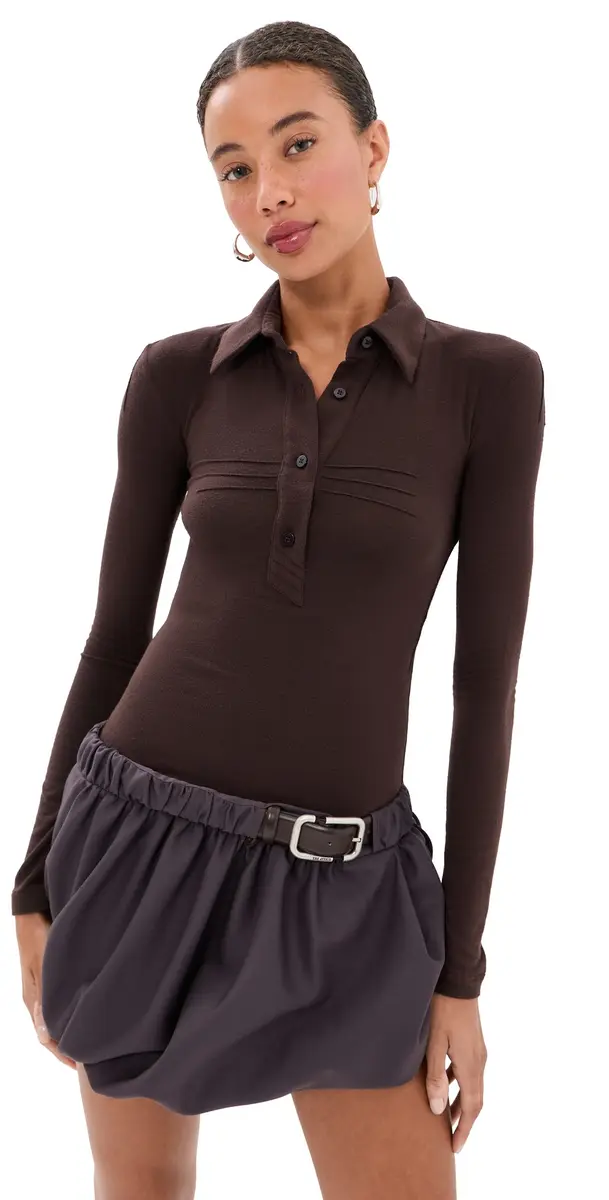 The Attico Collared Combo Mini Dress Dark Brown | Image 1 The Attico Collared Combo Mini Dress Dark Brown | Image 1