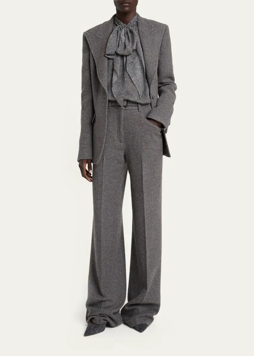Gabriela Hearst Shildon Herringbone Silk Bow Button-Down Top | Thumbnail 2 Gabriela Hearst Shildon Herringbone Silk Bow Button-Down Top | Thumbnail 2