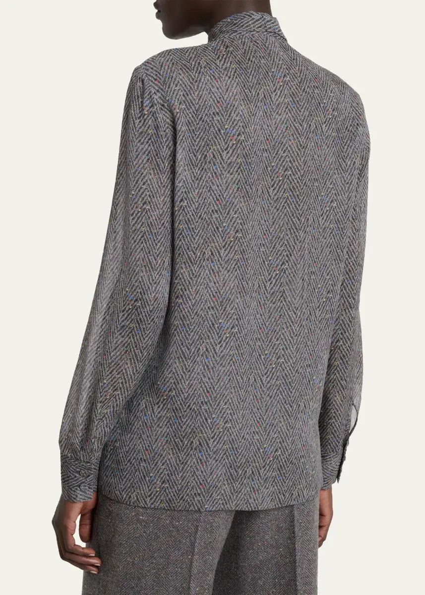 Gabriela Hearst Shildon Herringbone Silk Bow Button-Down Top | Thumbnail 3 Gabriela Hearst Shildon Herringbone Silk Bow Button-Down Top | Thumbnail 3