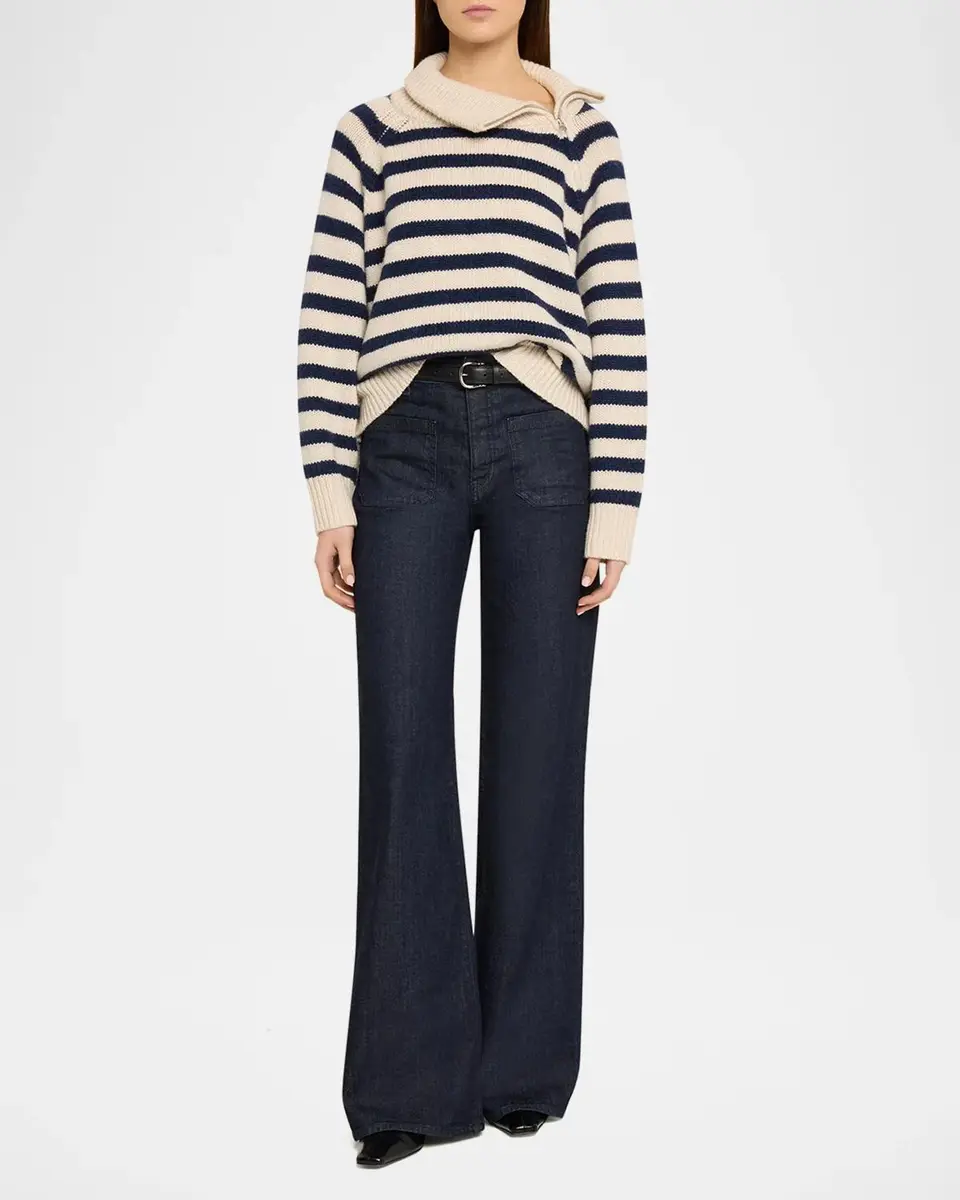 Nili Lotan Raelyn Striped Zip Turtleneck Cashmere Sweater | Thumbnail 2 Nili Lotan Raelyn Striped Zip Turtleneck Cashmere Sweater | Thumbnail 2