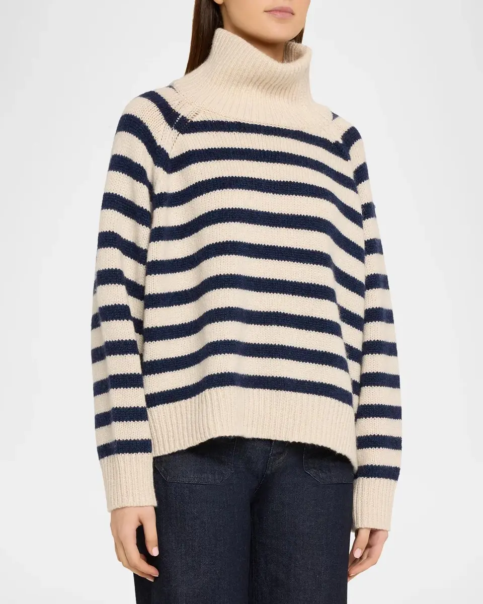 Nili Lotan Raelyn Striped Zip Turtleneck Cashmere Sweater | Thumbnail 4 Nili Lotan Raelyn Striped Zip Turtleneck Cashmere Sweater | Thumbnail 4