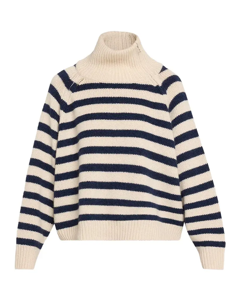 Raelyn Striped Zip Turtleneck Cashmere Sweater