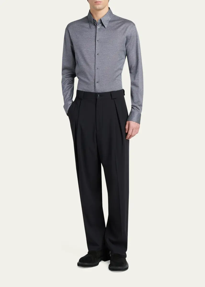 Giorgio Armani Men's Cotton Micro-Geometric Sport Shirt | Thumbnail 2