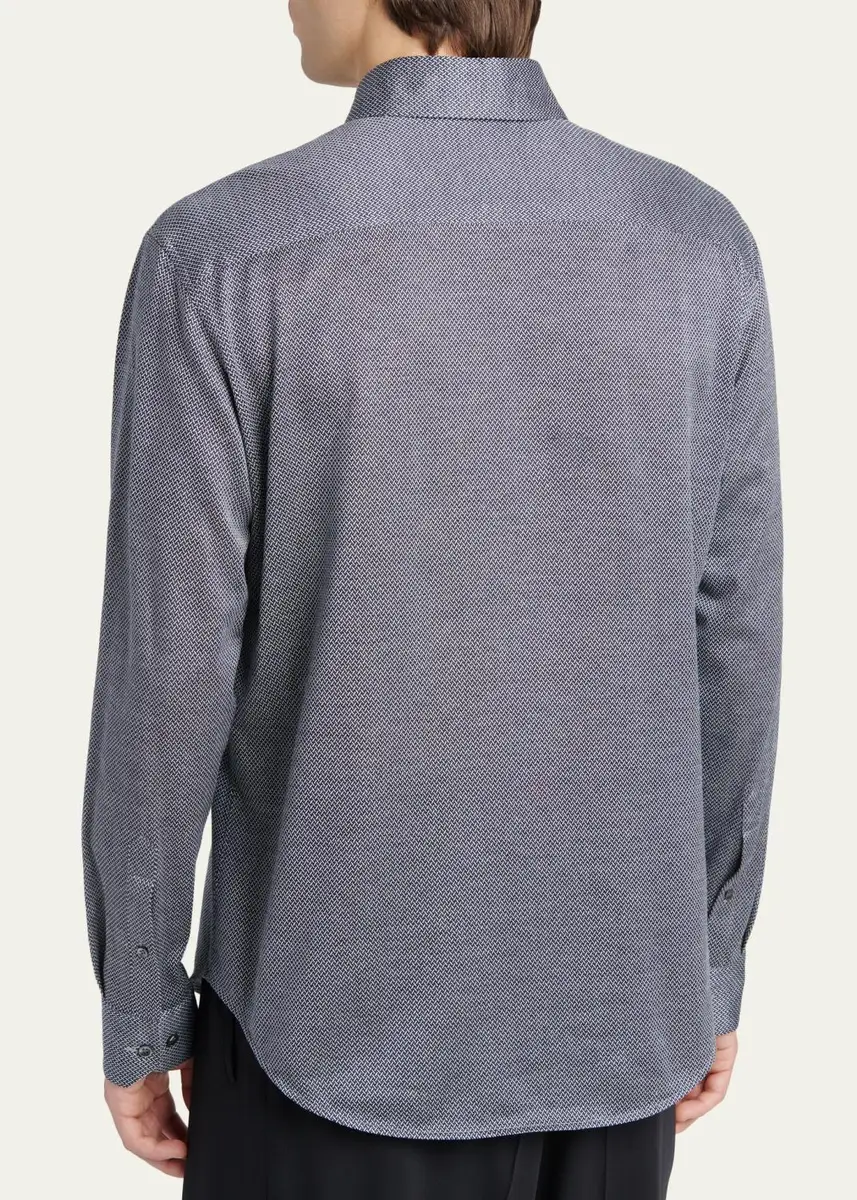 Giorgio Armani Men's Cotton Micro-Geometric Sport Shirt | Thumbnail 3