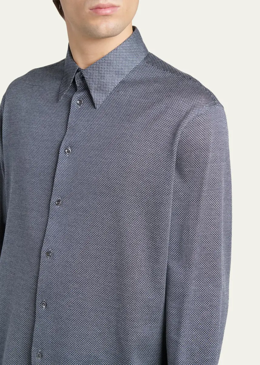 Giorgio Armani Men's Cotton Micro-Geometric Sport Shirt | Thumbnail 5