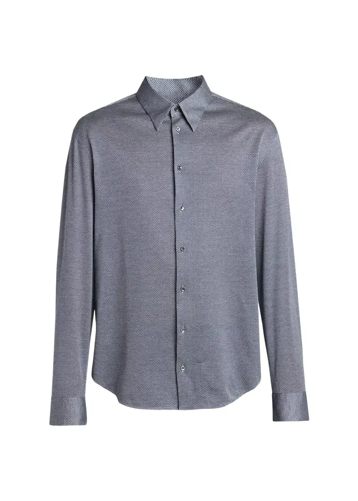 Giorgio Armani Men's Cotton Micro-Geometric Sport Shirt | Image 1 Giorgio Armani Men's Cotton Micro-Geometric Sport Shirt | Image 1