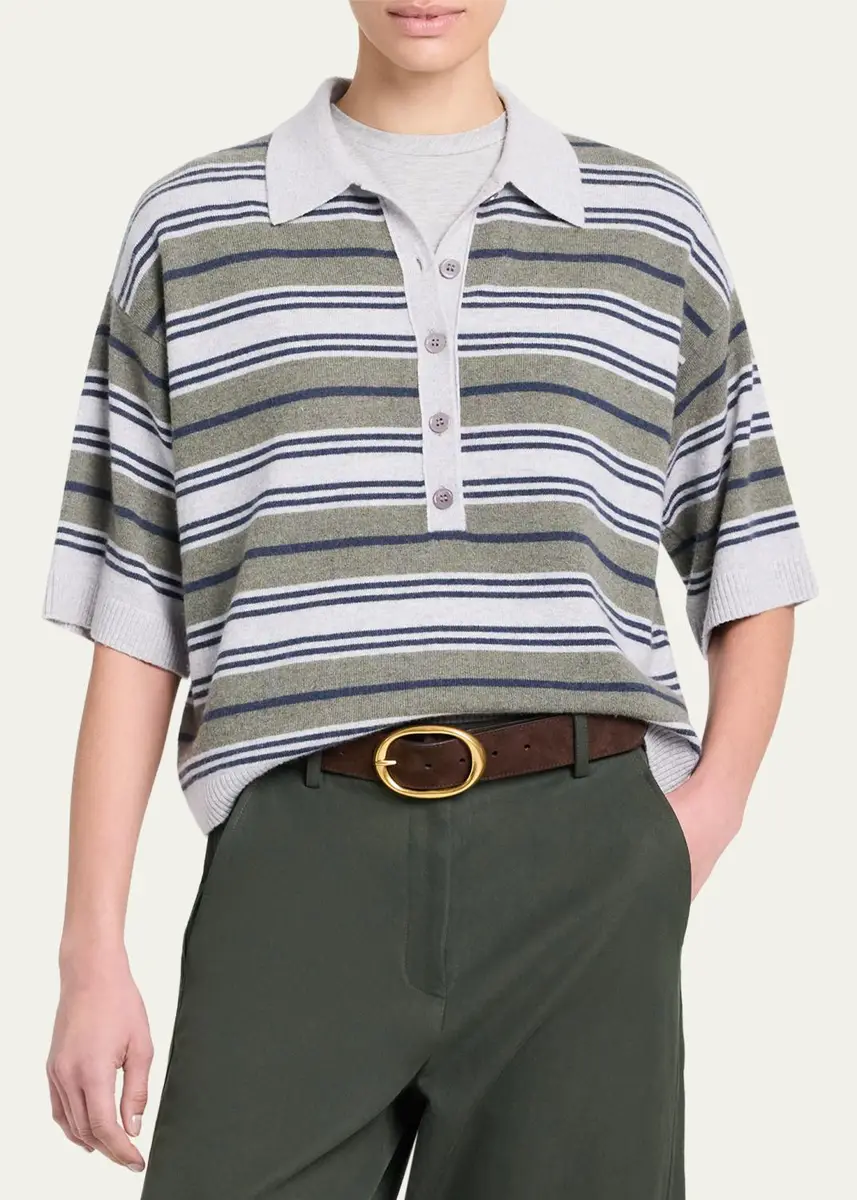 TWP Striped Short-Sleeve Polo Sweater | Thumbnail 4