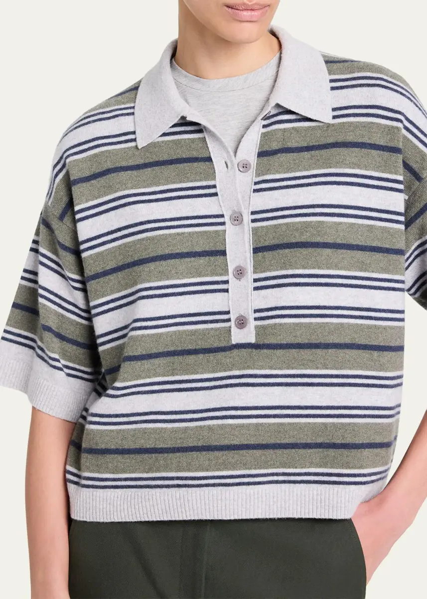 TWP Striped Short-Sleeve Polo Sweater | Thumbnail 5