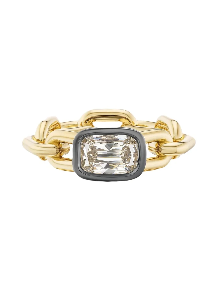 Uniform Object 18K Chain Ring with Cushion Brilliant Diamond