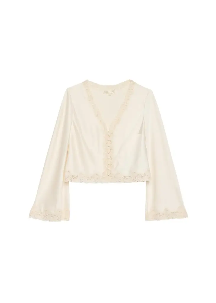 LoveShackFancy Fioretta Lace-Trim Satin Top | Image 1 LoveShackFancy Fioretta Lace-Trim Satin Top | Image 1