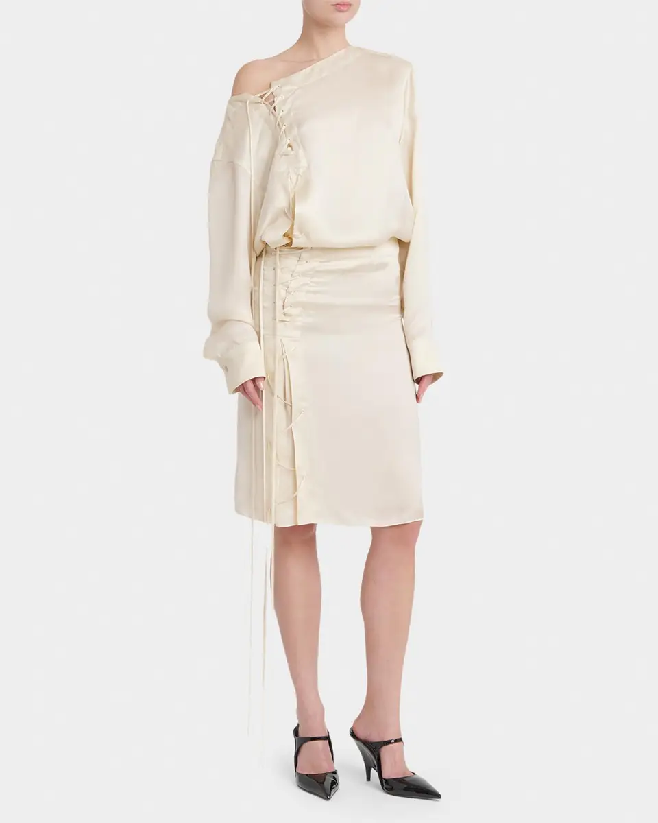Ferragamo Lace-Up Satin Knee-Length Skirt | Thumbnail 2