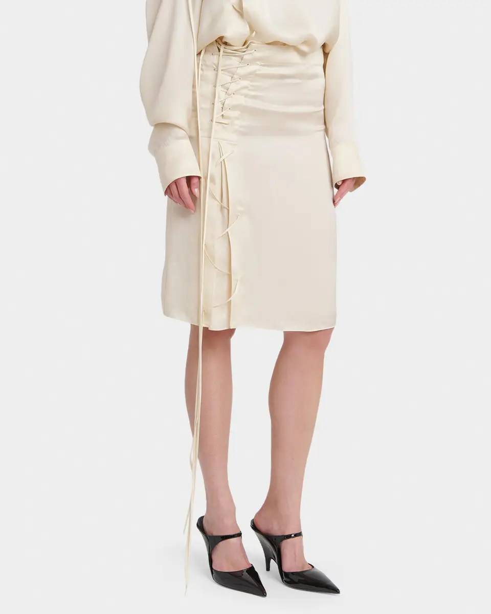 Ferragamo Lace-Up Satin Knee-Length Skirt | Thumbnail 4