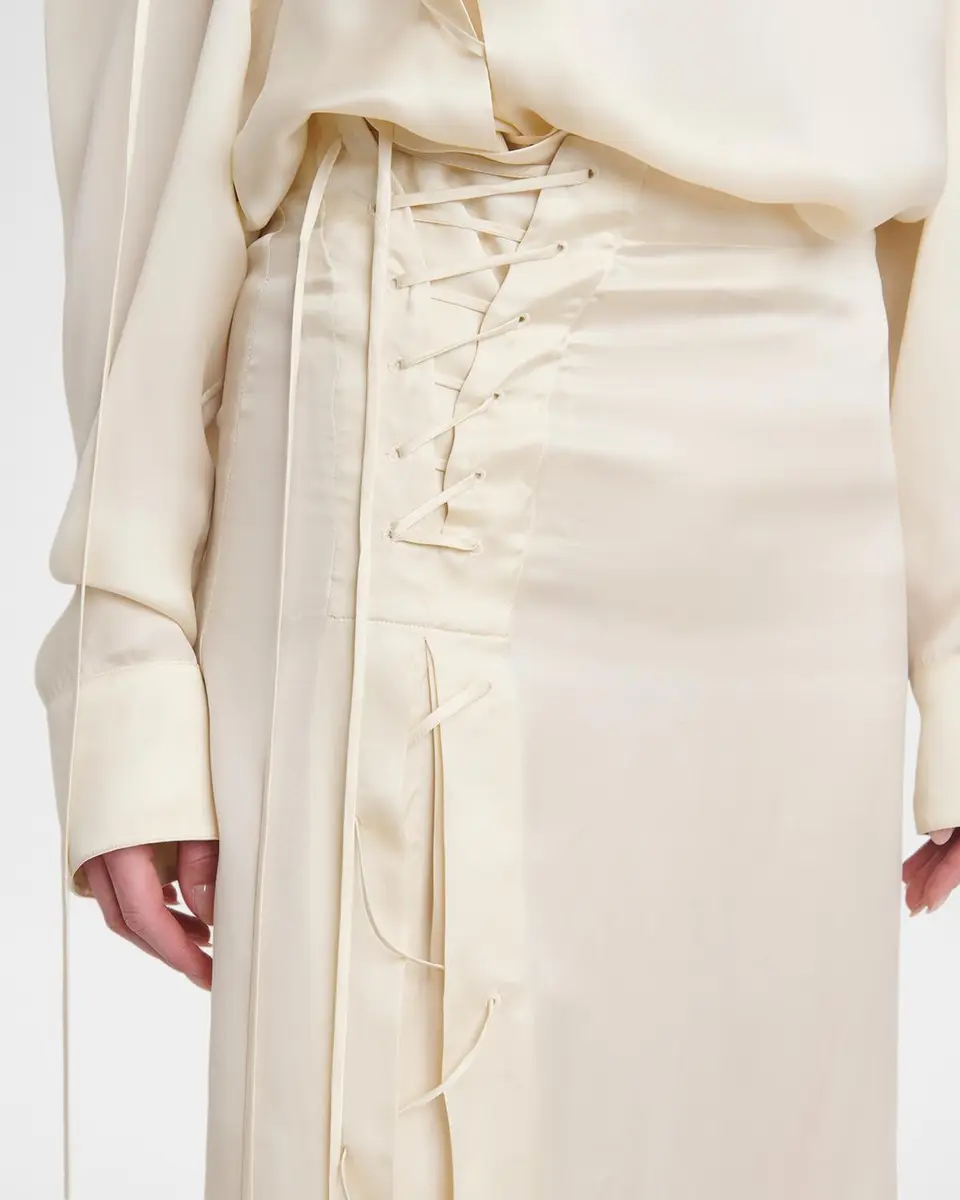 Ferragamo Lace-Up Satin Knee-Length Skirt | Thumbnail 5