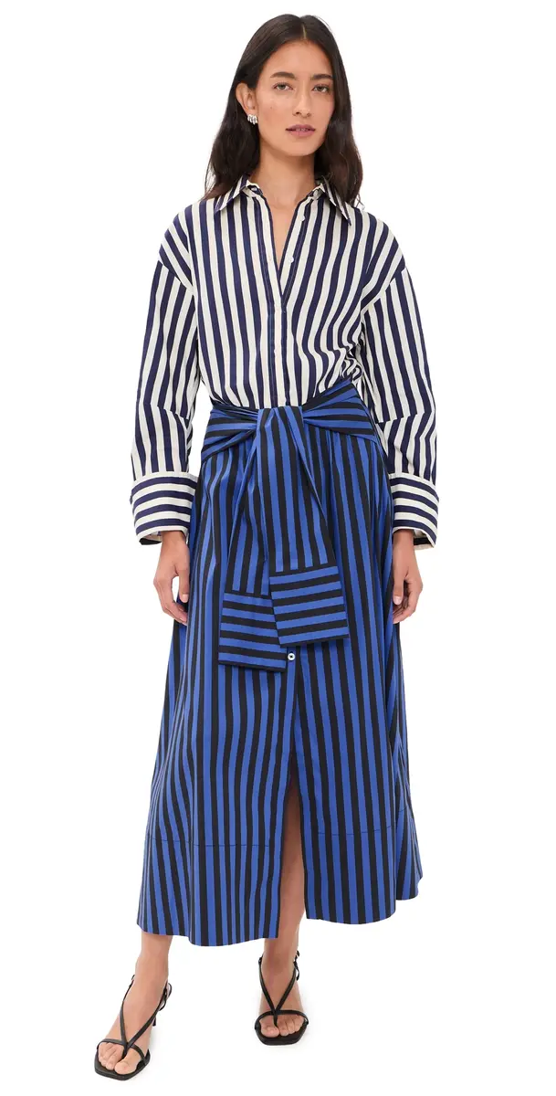 SIMONMILLER Inna Poplin Maxi Dress Cobalt Stripe Combo | Image 1 SIMONMILLER Inna Poplin Maxi Dress Cobalt Stripe Combo | Image 1