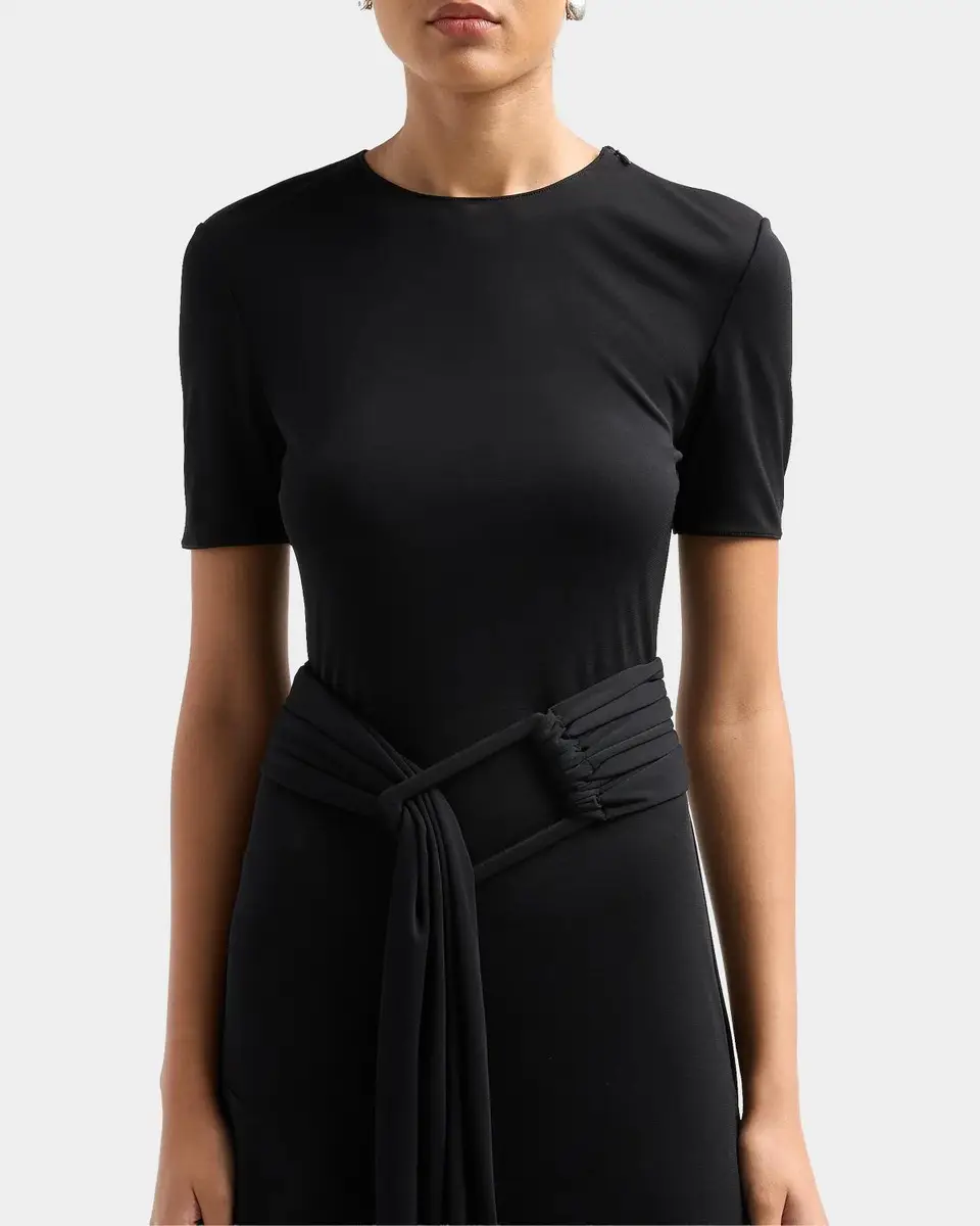 Alaïa Asymmetric Fluid Jersey Belted Midi Dress | Thumbnail 5 Alaïa Asymmetric Fluid Jersey Belted Midi Dress | Thumbnail 5