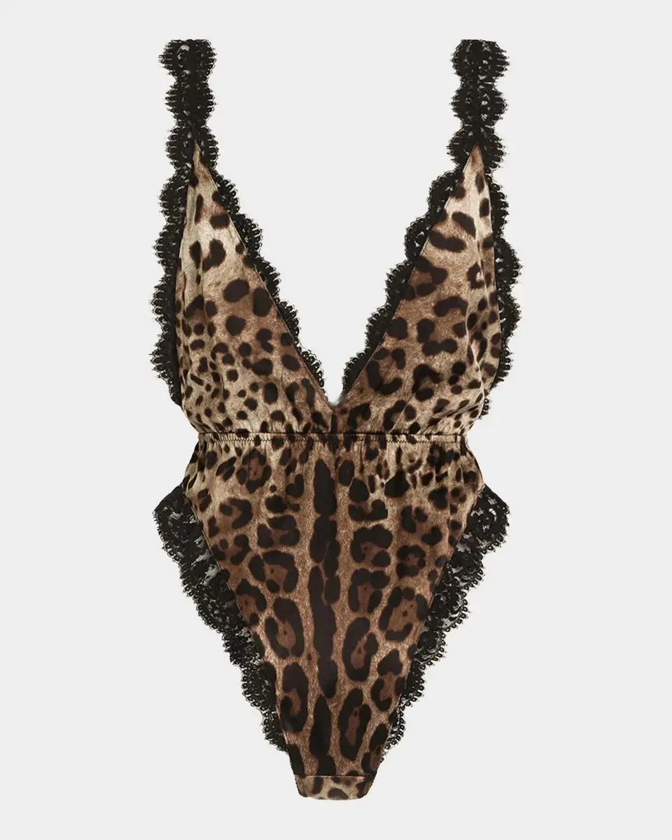Dolce & Gabbana Lace-Trim Leopard Satin Bodysuit | Thumbnail 2