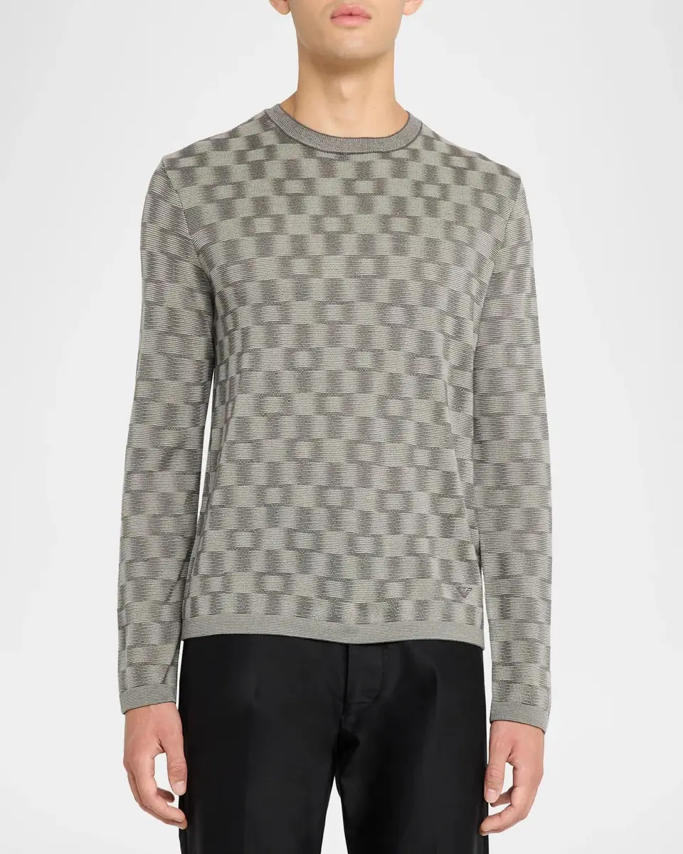 Emporio Armani Men's Geometric Wool Basketweave Sweater | Thumbnail 4